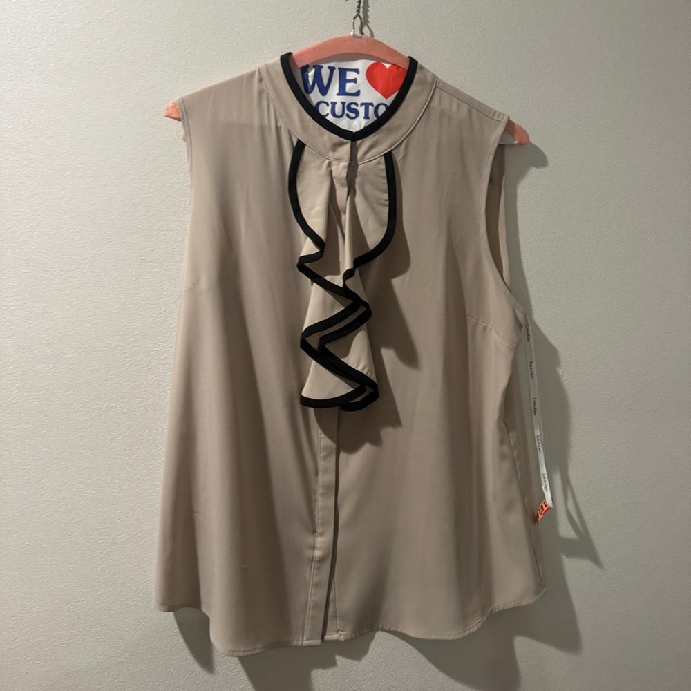 Calvin Klein sleeveless ruffled blouse